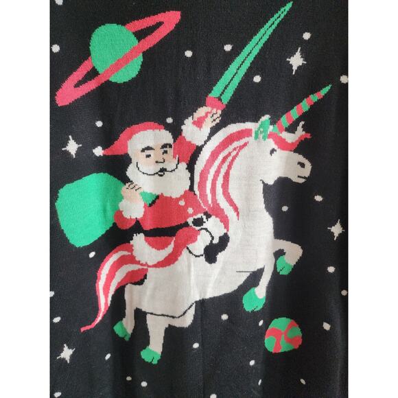 Tipsy Elves Santa Flying Unicorn Ugly Christmas Holiday Sweater - Women's Large - Picture 4 of 8